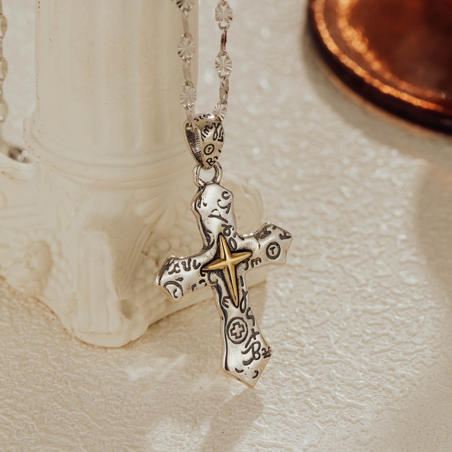 Oxidized Cross Pendant 925 Sterling Silver Necklace