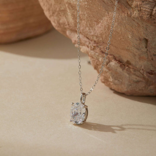 Elegant white gold plated halo necklace with cubic zirconia pendant