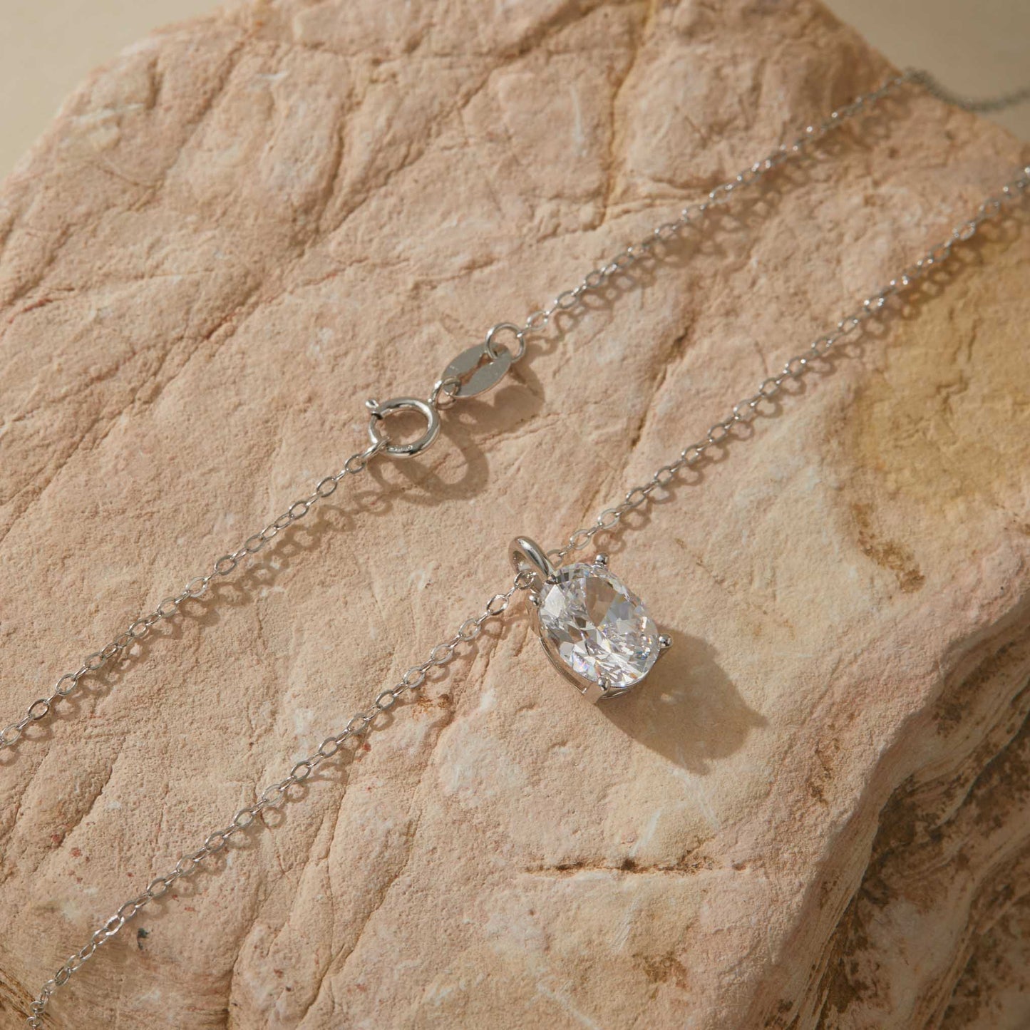 Minimal halo pendant necklace with 2ct CZ on sterling silver chain