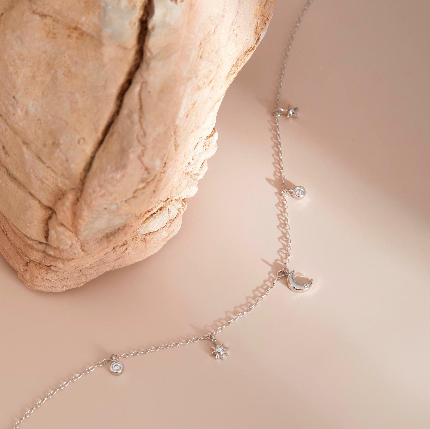 Silver with stone prop — Moon & star charms, sterling silver with CZ.
