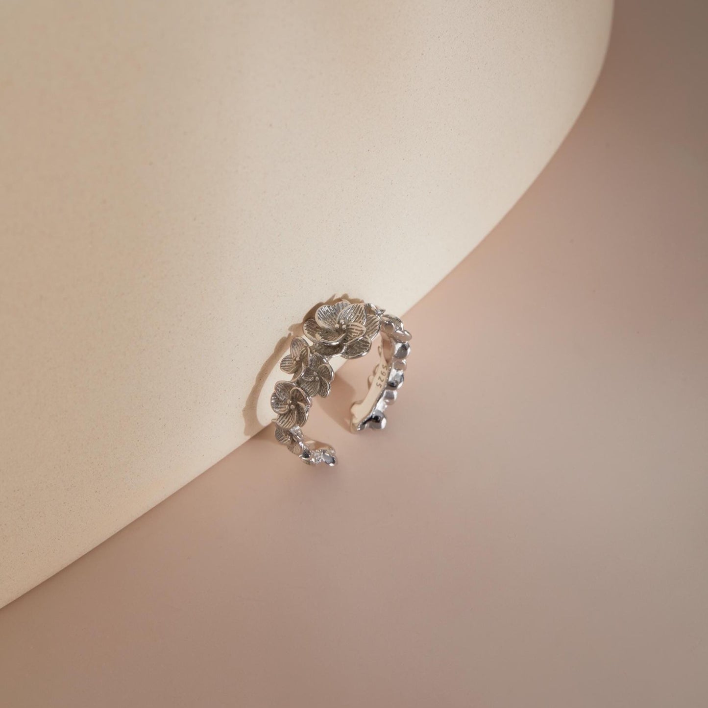 Sterling silver adjustable flower ring nature inspired design