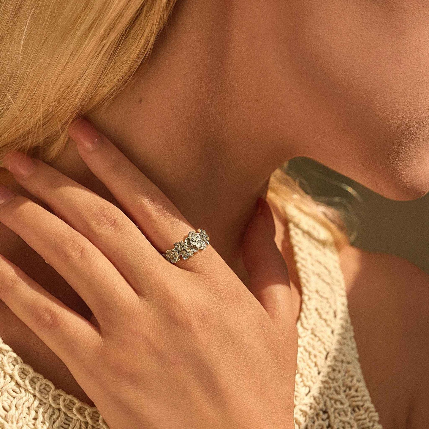 Nature inspired sterling silver ring vintage floral style jewelry