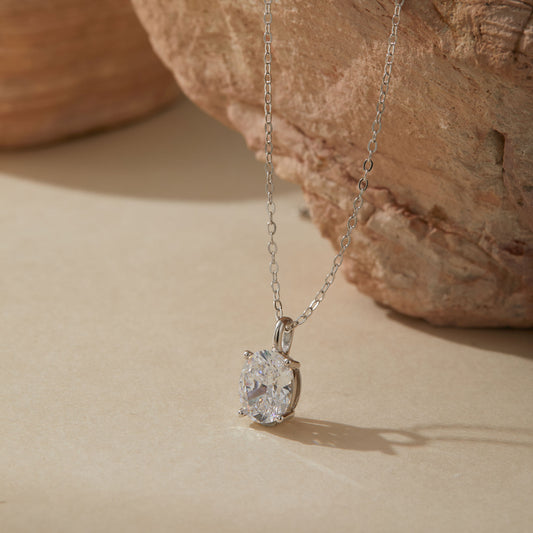 Elegant white gold plated halo necklace with cubic zirconia pendant