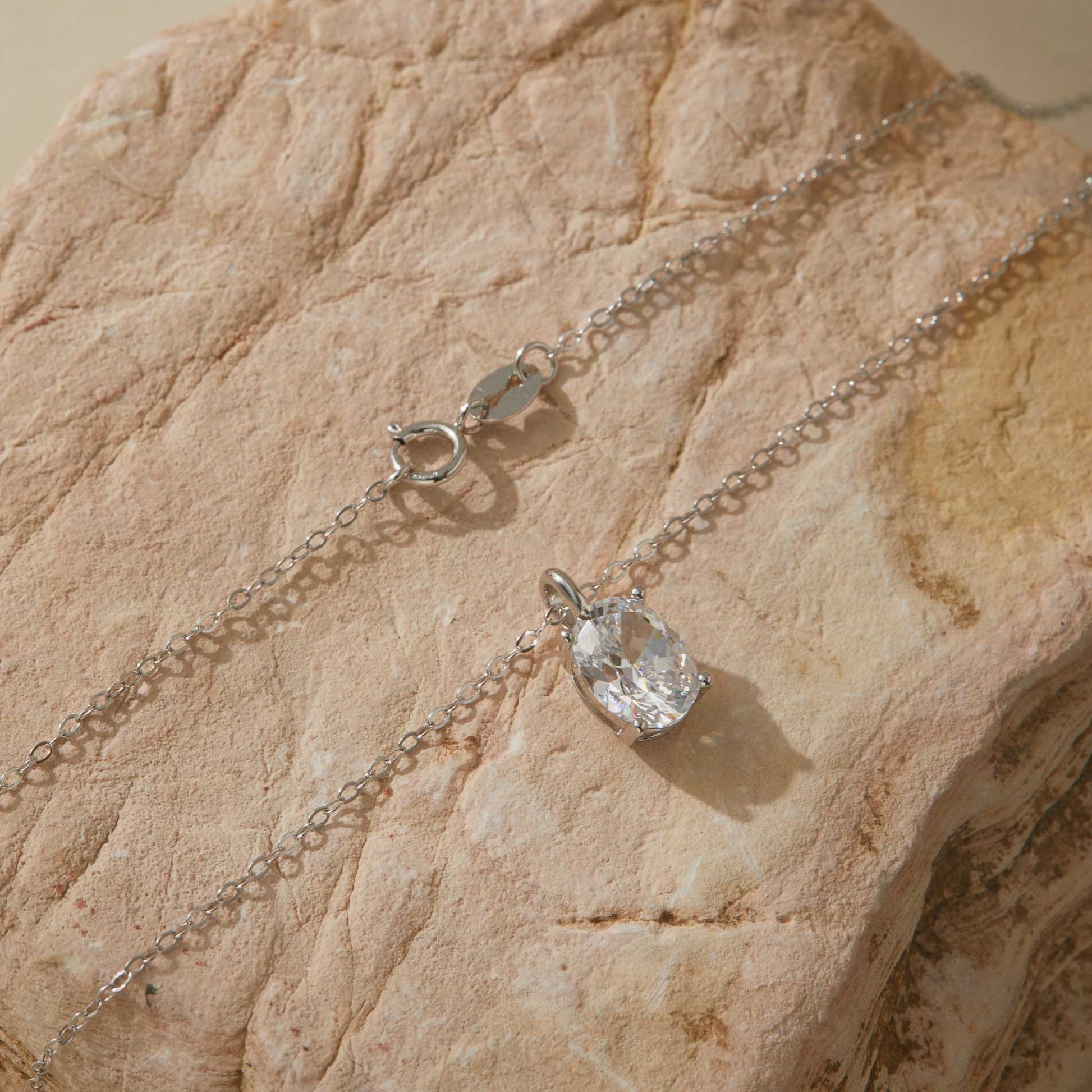 Minimal halo pendant necklace with 2ct CZ on sterling silver chain