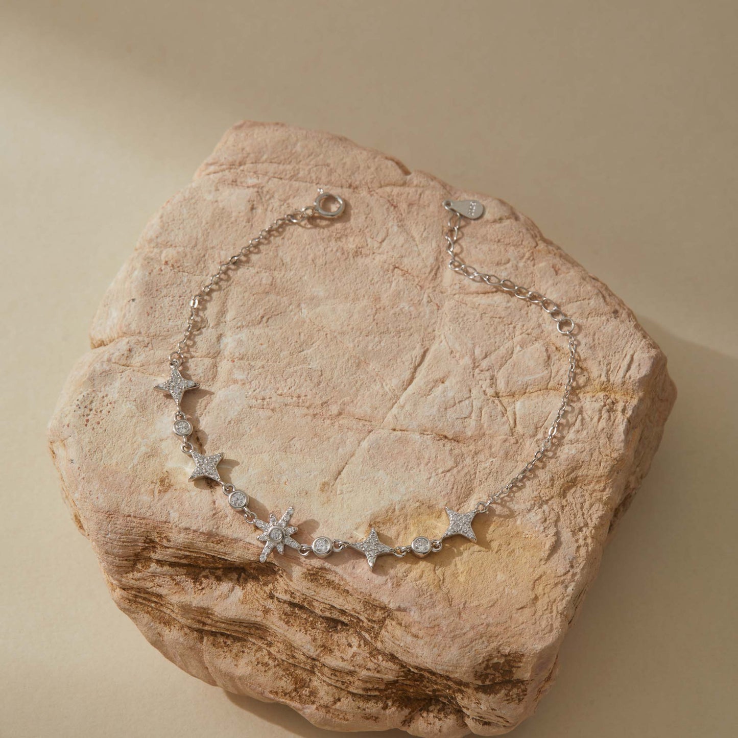 Museori celestial S925 bracelet displayed on stone texture
