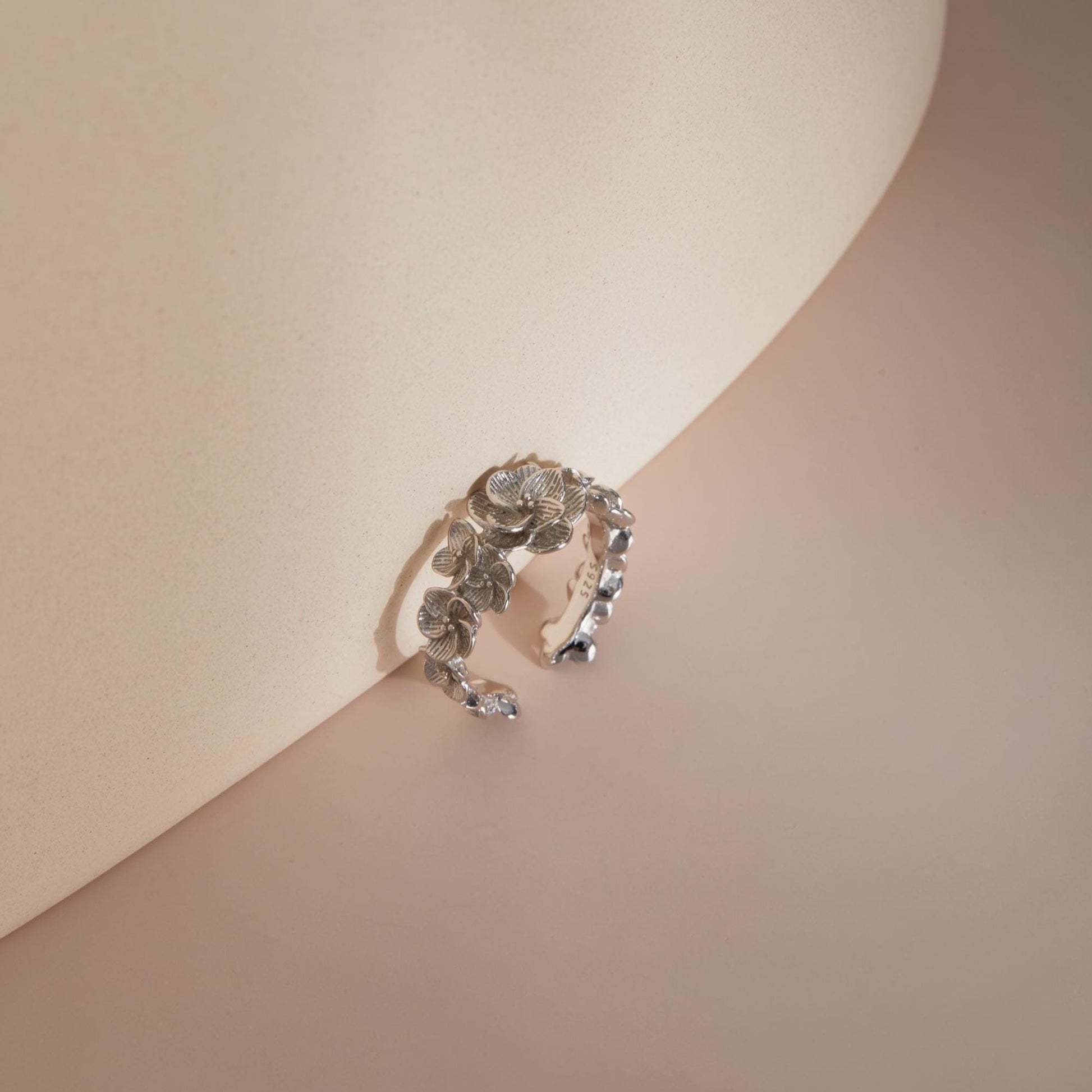 Sterling silver adjustable flower ring nature inspired design